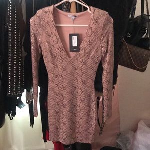 Pink snake print sequence dress
